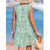 imageCUPSHE Womens Ruffle Beach Mini Dress Split V Neck A Line Sleeveless Geometric Stripe Tropical Leaf Pattern Summer DressesGreen Patterned
