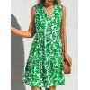imageCUPSHE Womens Ruffle Beach Mini Dress Split V Neck A Line Sleeveless Geometric Stripe Tropical Leaf Pattern Summer DressesGreen Tropics