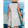 imageCUPSHE Womens Ruffle Beach Mini Dress Split V Neck A Line Sleeveless Geometric Stripe Tropical Leaf Pattern Summer DressesGrey Striped