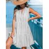 imageCUPSHE Womens Ruffle Beach Mini Dress Split V Neck A Line Sleeveless Geometric Stripe Tropical Leaf Pattern Summer DressesGrey Striped
