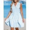 imageCUPSHE Womens Ruffle Beach Mini Dress Split V Neck A Line Sleeveless Geometric Stripe Tropical Leaf Pattern Summer DressesLight Blue Striped