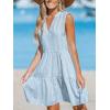 imageCUPSHE Womens Ruffle Beach Mini Dress Split V Neck A Line Sleeveless Geometric Stripe Tropical Leaf Pattern Summer DressesLight Blue Striped