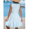 imageCUPSHE Womens Ruffle Beach Mini Dress Split V Neck A Line Sleeveless Geometric Stripe Tropical Leaf Pattern Summer DressesLight Blue Striped