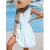 imageCUPSHE Womens Ruffle Beach Mini Dress Split V Neck A Line Sleeveless Geometric Stripe Tropical Leaf Pattern Summer DressesLight Blue Striped