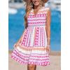 imageCUPSHE Womens Ruffle Beach Mini Dress Split V Neck A Line Sleeveless Geometric Stripe Tropical Leaf Pattern Summer DressesPink Geometric