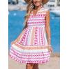 imageCUPSHE Womens Ruffle Beach Mini Dress Split V Neck A Line Sleeveless Geometric Stripe Tropical Leaf Pattern Summer DressesPink Geometric