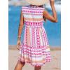 imageCUPSHE Womens Ruffle Beach Mini Dress Split V Neck A Line Sleeveless Geometric Stripe Tropical Leaf Pattern Summer DressesPink Geometric