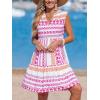 imageCUPSHE Womens Ruffle Beach Mini Dress Split V Neck A Line Sleeveless Geometric Stripe Tropical Leaf Pattern Summer DressesPink Geometric
