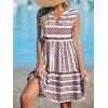 imageCUPSHE Womens Ruffle Beach Mini Dress Split V Neck A Line Sleeveless Geometric Stripe Tropical Leaf Pattern Summer DressesRed Geometric