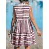 imageCUPSHE Womens Ruffle Beach Mini Dress Split V Neck A Line Sleeveless Geometric Stripe Tropical Leaf Pattern Summer DressesRed Geometric
