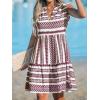 imageCUPSHE Womens Ruffle Beach Mini Dress Split V Neck A Line Sleeveless Geometric Stripe Tropical Leaf Pattern Summer DressesRed Geometric