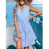 imageCUPSHE Womens Ruffle Beach Mini Dress Split V Neck A Line Sleeveless Geometric Stripe Tropical Leaf Pattern Summer DressesSky Blue Striped