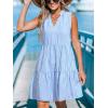 imageCUPSHE Womens Ruffle Beach Mini Dress Split V Neck A Line Sleeveless Geometric Stripe Tropical Leaf Pattern Summer DressesSky Blue Striped
