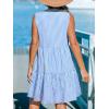 imageCUPSHE Womens Ruffle Beach Mini Dress Split V Neck A Line Sleeveless Geometric Stripe Tropical Leaf Pattern Summer DressesSky Blue Striped