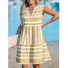 imageCUPSHE Womens Ruffle Beach Mini Dress Split V Neck A Line Sleeveless Geometric Stripe Tropical Leaf Pattern Summer DressesYellow Geometric