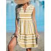 imageCUPSHE Womens Ruffle Beach Mini Dress Split V Neck A Line Sleeveless Geometric Stripe Tropical Leaf Pattern Summer DressesYellow Geometric