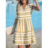 imageCUPSHE Womens Ruffle Beach Mini Dress Split V Neck A Line Sleeveless Geometric Stripe Tropical Leaf Pattern Summer DressesYellow Geometric