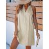 imageCUPSHE Womens Striped Summer Mini Dress A Line Button V Neck Sleeveless Casual DressesBeige