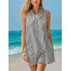 imageCUPSHE Womens Striped Summer Mini Dress A Line Button V Neck Sleeveless Casual DressesNavy