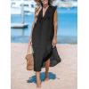 imageCUPSHE Womens Swimsuit Coverup Casual Sleeveless Side Split Long Cardigans V Neck Midi Beach DressBlack