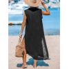 imageCUPSHE Womens Swimsuit Coverup Casual Sleeveless Side Split Long Cardigans V Neck Midi Beach DressBlack