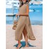 imageCUPSHE Womens Swimsuit Coverup Casual Sleeveless Side Split Long Cardigans V Neck Midi Beach DressBrown