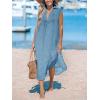 imageCUPSHE Womens Swimsuit Coverup Casual Sleeveless Side Split Long Cardigans V Neck Midi Beach DressGrey Blue