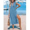 imageCUPSHE Womens Swimsuit Coverup Casual Sleeveless Side Split Long Cardigans V Neck Midi Beach DressGrey Blue