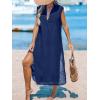 imageCUPSHE Womens Swimsuit Coverup Casual Sleeveless Side Split Long Cardigans V Neck Midi Beach DressNavy