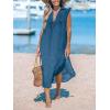 imageCUPSHE Womens Swimsuit Coverup Casual Sleeveless Side Split Long Cardigans V Neck Midi Beach DressSnorkel Blue