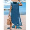 imageCUPSHE Womens Swimsuit Coverup Casual Sleeveless Side Split Long Cardigans V Neck Midi Beach DressSnorkel Blue