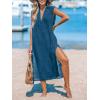 imageCUPSHE Womens Swimsuit Coverup Casual Sleeveless Side Split Long Cardigans V Neck Midi Beach DressSnorkel Blue