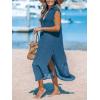 imageCUPSHE Womens Swimsuit Coverup Casual Sleeveless Side Split Long Cardigans V Neck Midi Beach DressSnorkel Blue