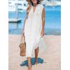 imageCUPSHE Womens Swimsuit Coverup Casual Sleeveless Side Split Long Cardigans V Neck Midi Beach DressWhite
