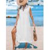 imageCUPSHE Womens Swimsuit Coverup Casual Sleeveless Side Split Long Cardigans V Neck Midi Beach DressWhite