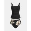 imageCUPSHE Womens Tankini Sets Two Piece Bathing Suits Tummy Control Square Neck Adjustable Straps Ruched RibbedBlackTropical