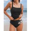 imageCUPSHE Womens Tankini Sets Two Piece Bathing Suits Tummy Control Square Neck Adjustable Straps Ruched RibbedBlackTropical