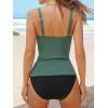 imageCUPSHE Womens Tankini Sets Two Piece Bathing Suits Tummy Control Square Neck Adjustable Straps Ruched RibbedForest GreenBlack