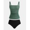 imageCUPSHE Womens Tankini Sets Two Piece Bathing Suits Tummy Control Square Neck Adjustable Straps Ruched RibbedForest GreenBlack