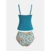 imageCUPSHE Womens Tankini Sets Two Piece Bathing Suits Tummy Control Square Neck Adjustable Straps Ruched RibbedTealGreen Floral