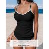 imageCUPSHE Womens Tankini Sets Two Piece Swimsuit Scoop Neck Mid Rise Adjustable Straps Shell Stitched XS4XLBlack