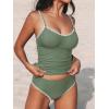 imageCUPSHE Womens Tankini Sets Two Piece Swimsuit Scoop Neck Mid Rise Adjustable Straps Shell Stitched XS4XLEucalyptus Green