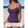 imageCUPSHE Womens Tankini Sets Two Piece Swimsuit Scoop Neck Mid Rise Adjustable Straps Shell Stitched XS4XLPlum Purple
