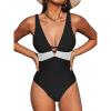 imageCUPSHE Women One Piece Swimsuit Bathing Suit Cutout V Neck Adjustable Straps Color Block O RingBlackWhite