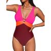 imageCUPSHE Women One Piece Swimsuit Bathing Suit Cutout V Neck Adjustable Straps Color Block O RingMagentaRed