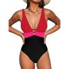 imageCUPSHE Women One Piece Swimsuit Bathing Suit Cutout V Neck Adjustable Straps Color Block O RingRedPinkBlack