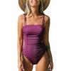 imageCUPSHE Womens One Piece Swimsuit Tummy Control Square Neck Bathing Suit Ruched Adjustable StrapsMulberry Purple
