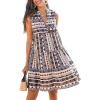 imageCUPSHE Womens Ruffle Beach Mini Dress Split V Neck A Line Sleeveless Geometric Stripe Tropical Leaf Pattern Summer DressesBrown Blue Geo