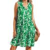 imageCUPSHE Womens Ruffle Beach Mini Dress Split V Neck A Line Sleeveless Geometric Stripe Tropical Leaf Pattern Summer DressesGreen Tropics