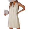 imageCUPSHE Womens Striped Summer Mini Dress A Line Button V Neck Sleeveless Casual DressesBeige